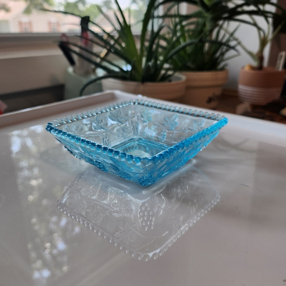 Vintage blue glass trinket dish  candy dish